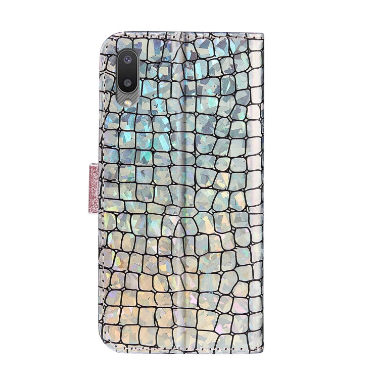 For Samsung Galaxy A02 / M02 Laser Glitter Powder Matching Crocodile Texture Horizontal Flip Leather Case with Card Slots & Holder & Wallet(Silver) by buy2fix