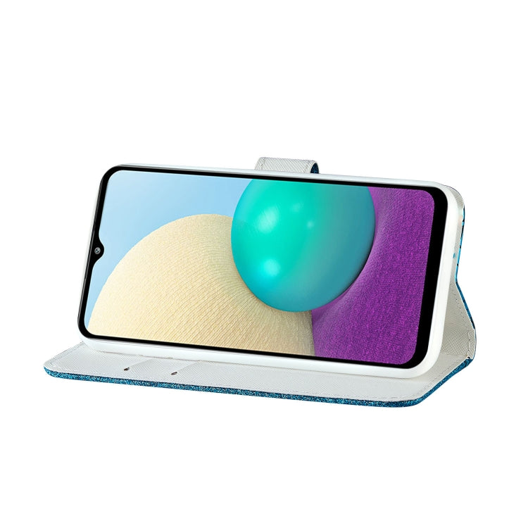 For Samsung Galaxy A02 / M02 Laser Glitter Powder Matching Crocodile Texture Horizontal Flip Leather Case with Card Slots & Holder & Wallet(Blue) by buy2fix