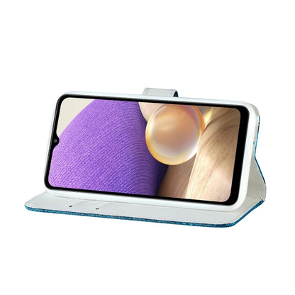 For Samsung Galaxy A32 5G Laser Glitter Powder Matching Crocodile Texture Horizontal Flip Leather Case with Card Slots & Holder & Wallet(Blue) by buy2fix