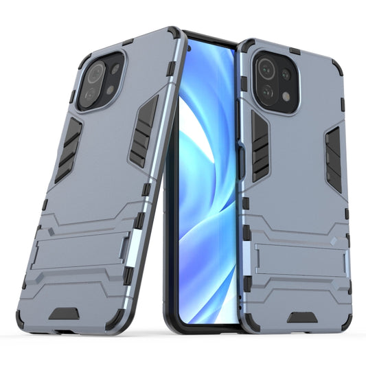 For Xiaomi Mi 11 Lite Shockproof PC + TPU Protective Case with Hidden Holder(Navy Blue) by buy2fix