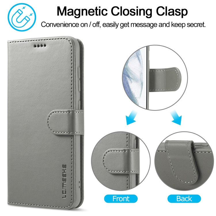 For Samsung Galaxy S21 FE LC.IMEEKE Calf Texture Horizontal Flip Leather Case, with Holder & Card Slots & Wallet(Grey) - Galaxy Phone Cases by LC.IMEEKE | Online Shopping UK | buy2fix