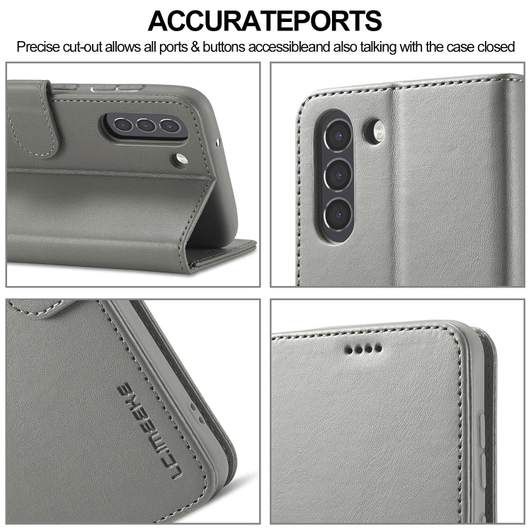 For Samsung Galaxy S21 FE LC.IMEEKE Calf Texture Horizontal Flip Leather Case, with Holder & Card Slots & Wallet(Grey) - Galaxy Phone Cases by LC.IMEEKE | Online Shopping UK | buy2fix