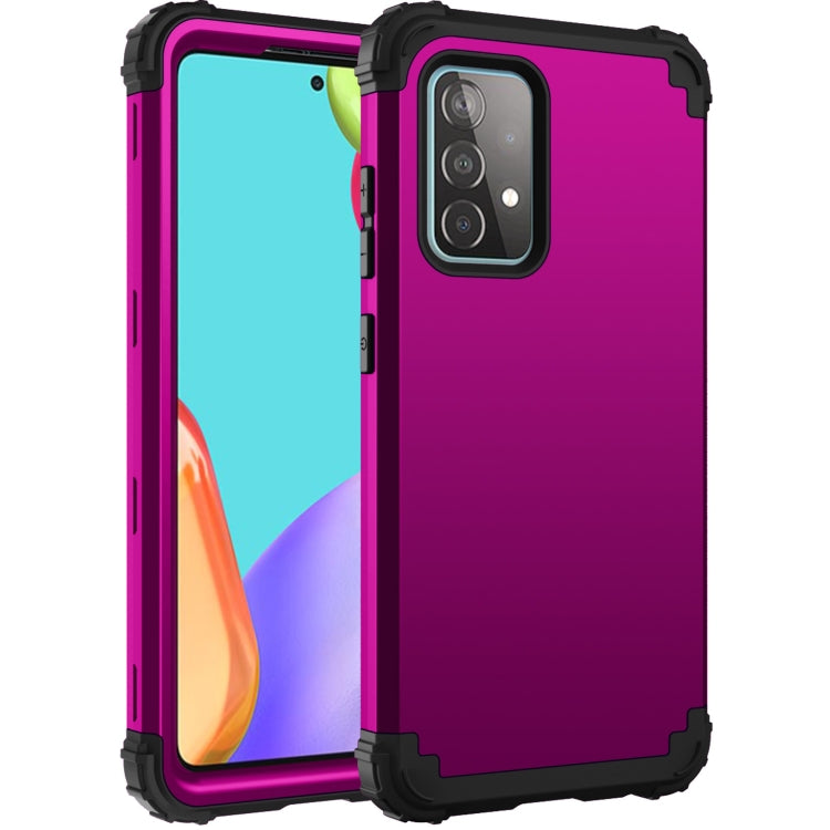 For Samsung Galaxy A52 4G / 5G PC + Silicone Three-piece Shockproof Protection Case(Dark Purple+Black) by buy2fix