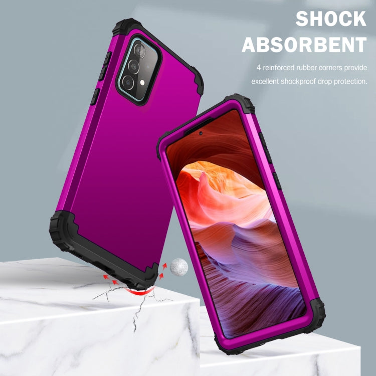 For Samsung Galaxy A52 4G / 5G PC + Silicone Three-piece Shockproof Protection Case(Dark Purple+Black) by buy2fix