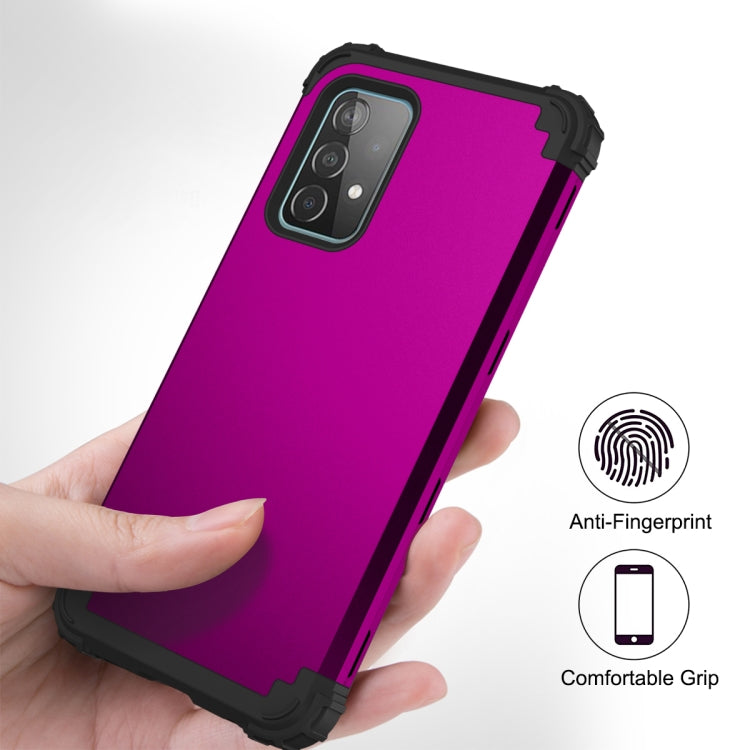For Samsung Galaxy A52 4G / 5G PC + Silicone Three-piece Shockproof Protection Case(Dark Purple+Black) by buy2fix