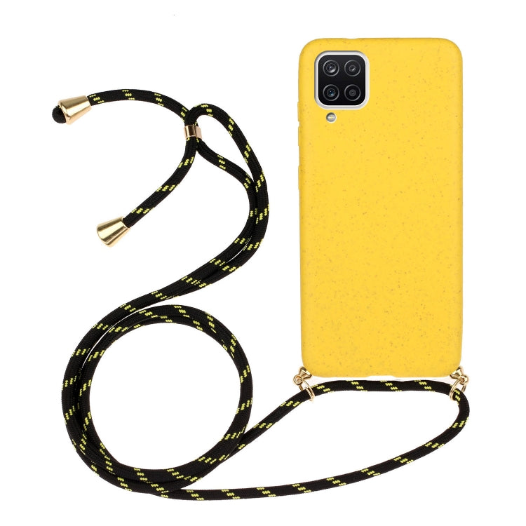 For Samsung Galaxy A12 Wheat Straw Material + TPU Protective Case with Lanyard(Yellow) by buy2fix