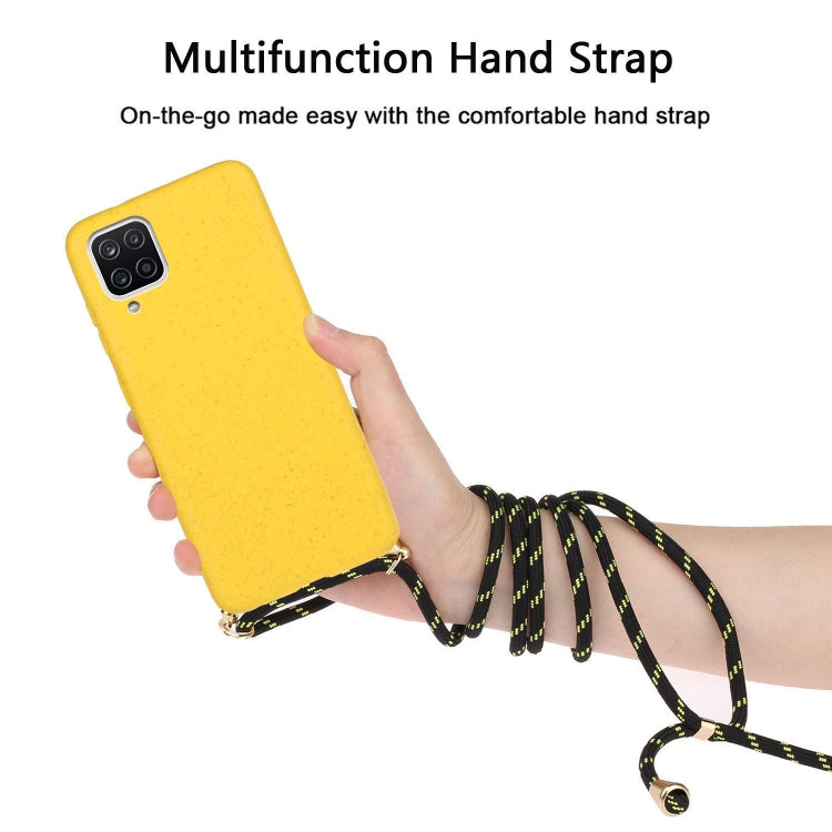 For Samsung Galaxy A12 Wheat Straw Material + TPU Protective Case with Lanyard(Yellow) by buy2fix