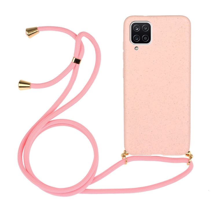 For Samsung Galaxy A12 Wheat Straw Material + TPU Protective Case with Lanyard(Pink) by buy2fix