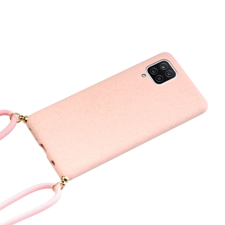 For Samsung Galaxy A12 Wheat Straw Material + TPU Protective Case with Lanyard(Pink) by buy2fix