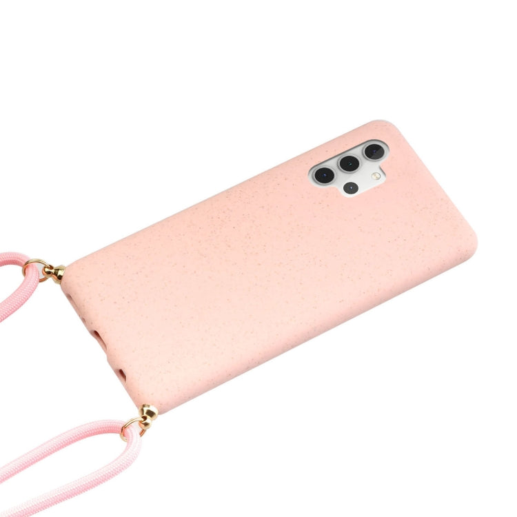For Samsung Galaxy A32 5G Wheat Straw Material + TPU Protective Case with Lanyard(Pink) by buy2fix