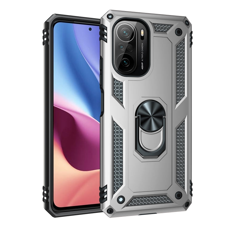 For Xiaomi Redmi K40 / K40 Pro Shockproof TPU + PC Protective Case with 360 Degree Rotating Holder(Silver) by buy2fix