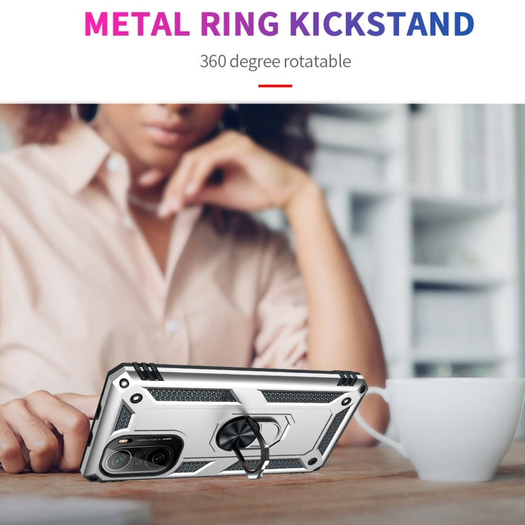 For Xiaomi Redmi K40 / K40 Pro Shockproof TPU + PC Protective Case with 360 Degree Rotating Holder(Silver) by buy2fix