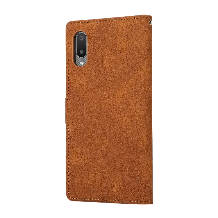 For Samsung Galaxy A02 (EU Version) Fantasy Classic Skin-feel Calfskin Texture Magnetic Buckle Horizontal Flip PU Leather Case with Holder & Card Slot & Wallet(Brown) by buy2fix