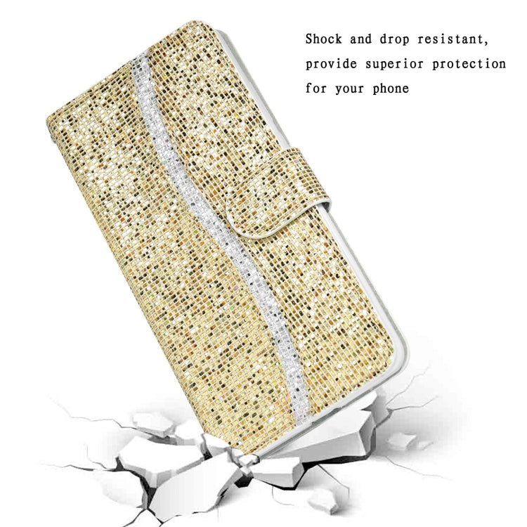 For Samsung Galaxy A52 5G / 4G Glitter Powder Horizontal Flip Leather Case with Card Slots & Holder & Lanyard(Gold) by buy2fix