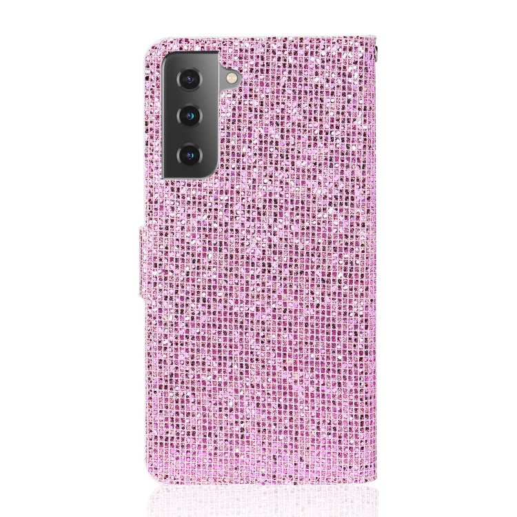 For Samsung Galaxy S21 FE Glitter Powder Horizontal Flip Leather Case with Card Slots & Holder & Lanyard(Pink) by buy2fix