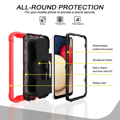 For Samsung Galaxy A02s PC + Rubber 3-layers Shockproof Protective Case with Rotating Holder(Red + Black) by buy2fix
