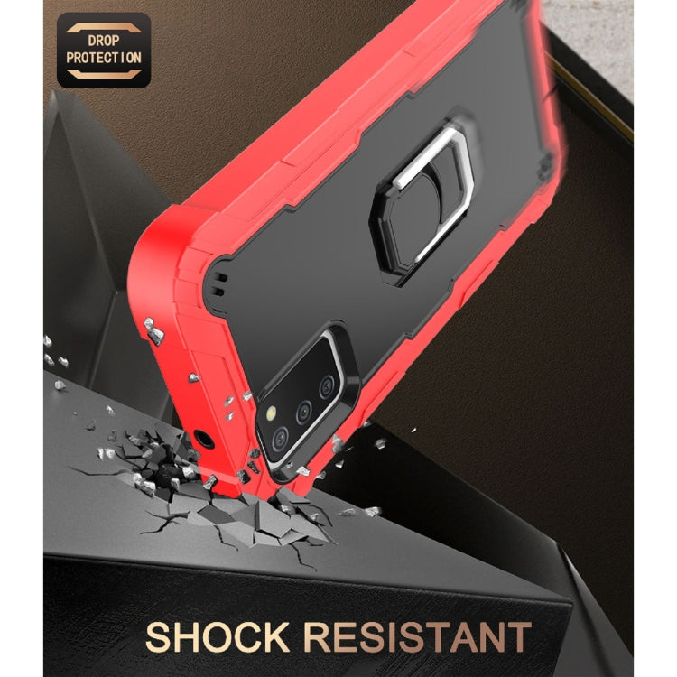 For Samsung Galaxy A02s PC + Rubber 3-layers Shockproof Protective Case with Rotating Holder(Red + Black) by buy2fix