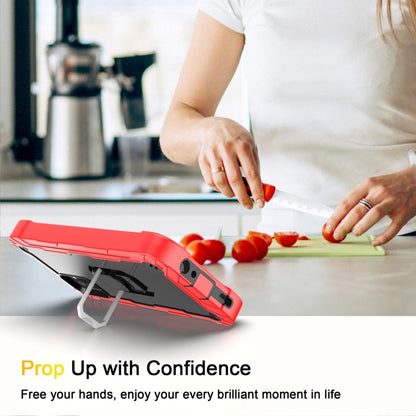 For Samsung Galaxy A02s PC + Rubber 3-layers Shockproof Protective Case with Rotating Holder(Red + Black) by buy2fix