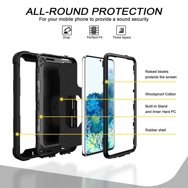 For Samsung Galaxy S20 FE / FE 5G PC + Rubber 3-layers Shockproof Protective Case with Rotating Holder(Black) by buy2fix