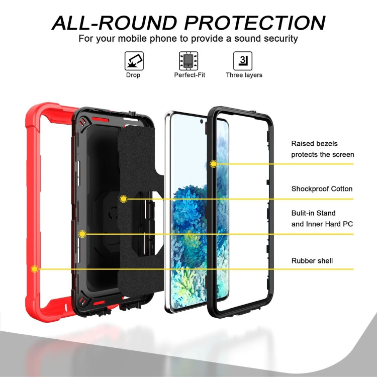 For Samsung Galaxy S20 FE / FE 5G PC + Rubber 3-layers Shockproof Protective Case with Rotating Holder(Red + Black) by buy2fix