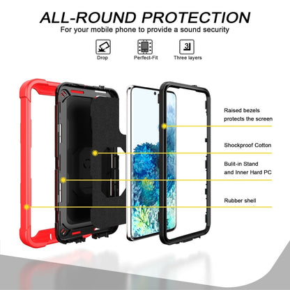 For Samsung Galaxy S20 FE / FE 5G PC + Rubber 3-layers Shockproof Protective Case with Rotating Holder(Red + Black) by buy2fix