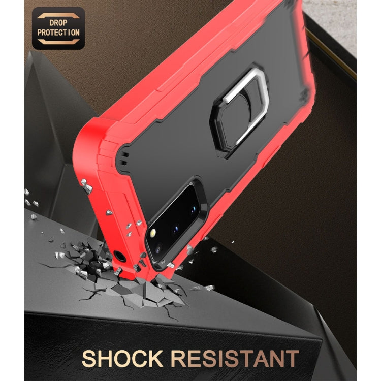 For Samsung Galaxy S20 FE / FE 5G PC + Rubber 3-layers Shockproof Protective Case with Rotating Holder(Red + Black) by buy2fix