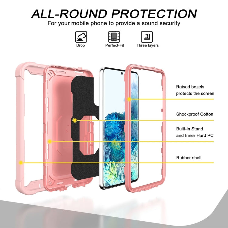 For Samsung Galaxy S20 FE / FE 5G PC + Rubber 3-layers Shockproof Protective Case with Rotating Holder(Rose Gold) by buy2fix