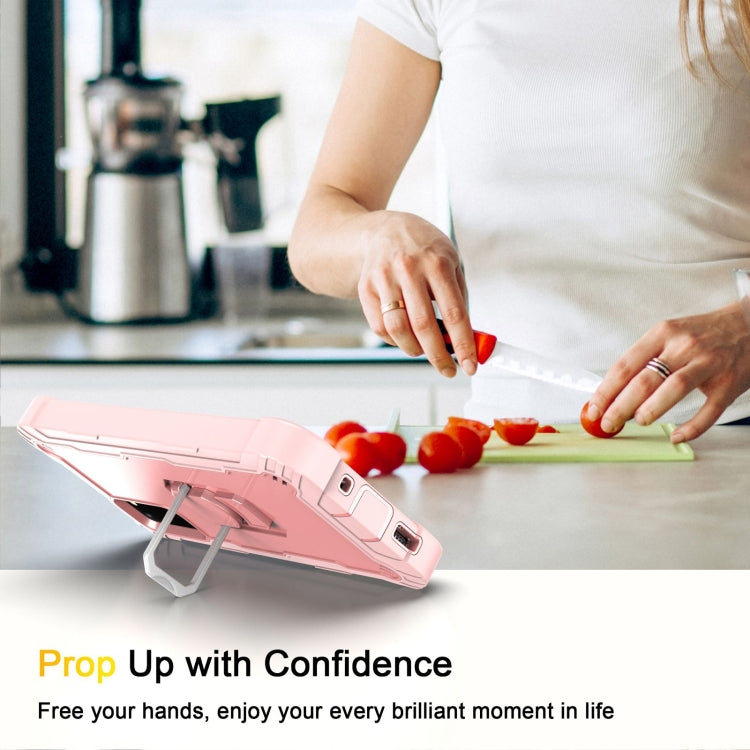 For Samsung Galaxy S20 FE / FE 5G PC + Rubber 3-layers Shockproof Protective Case with Rotating Holder(Rose Gold) by buy2fix