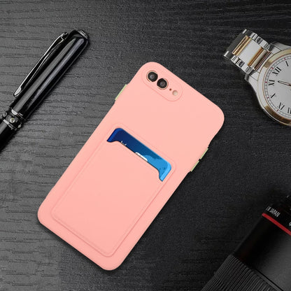 Card Slot Design Shockproof TPU Protective Case For iPhone 8 Plus & 7 Plus(Pink) by buy2fix