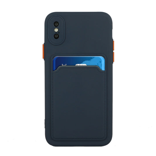 For iPhone X / XS Card Slot Design Shockproof TPU Protective Case(Dark Blue) by buy2fix