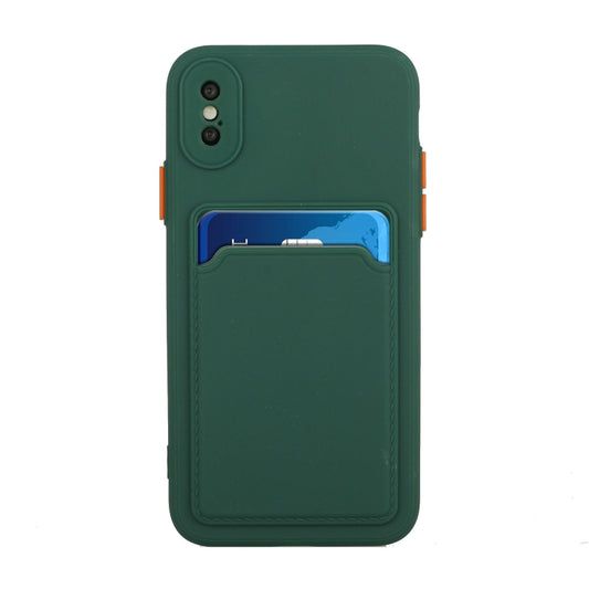 For iPhone X / XS Card Slot Design Shockproof TPU Protective Case(Dark Green) by buy2fix