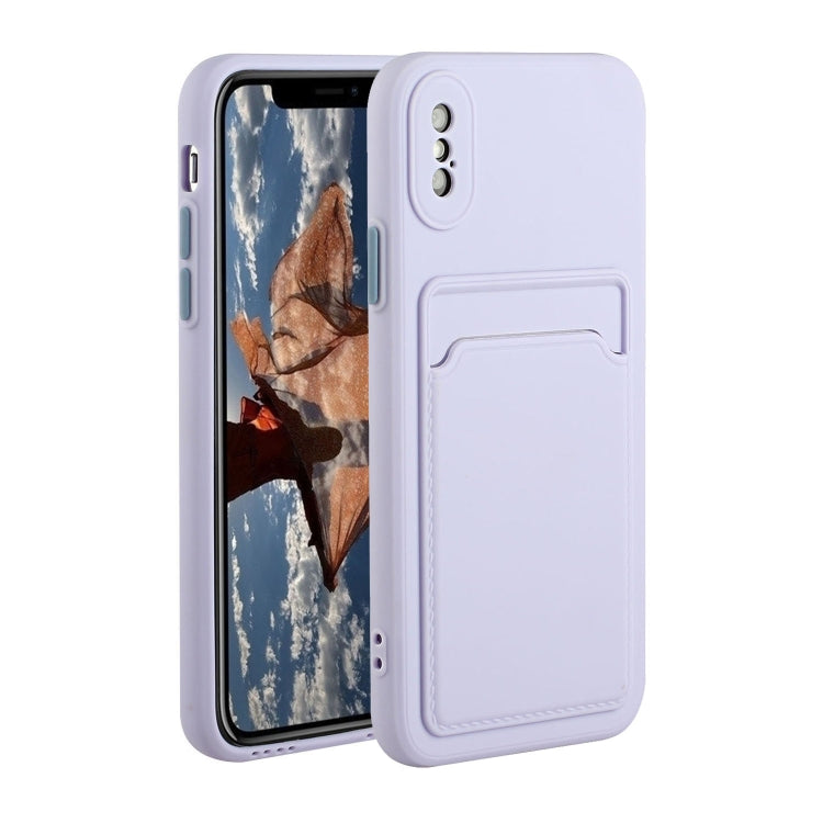 For iPhone X / XS Card Slot Design Shockproof TPU Protective Case(Purple) by buy2fix