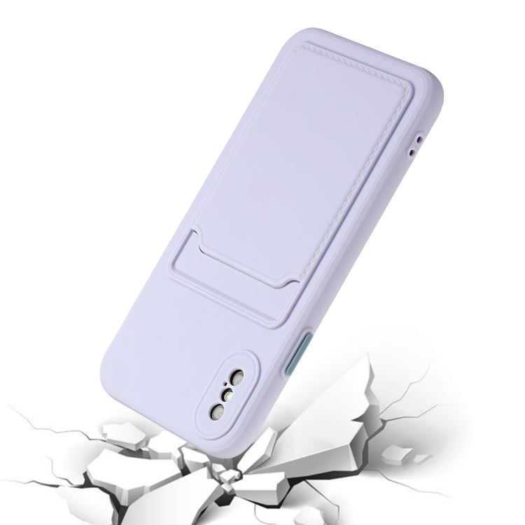 For iPhone X / XS Card Slot Design Shockproof TPU Protective Case(Purple) by buy2fix