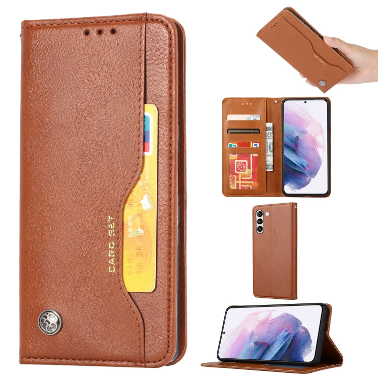 For Samsung Galaxy S21 FE Knead Skin Texture Horizontal Flip Leather Case with Photo Frame & Holder & Card Slots & Wallet(Brown) by buy2fix