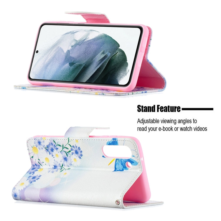 For Samsung Galaxy S21 FE Colored Drawing Pattern Horizontal Flip Leather Case with Holder & Card Slots & Wallet(Butterfly Love) by buy2fix