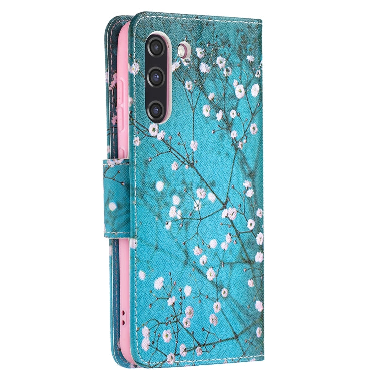 For Samsung Galaxy S21 FE Colored Drawing Pattern Horizontal Flip Leather Case with Holder & Card Slots & Wallet(Plum Blossom) by buy2fix