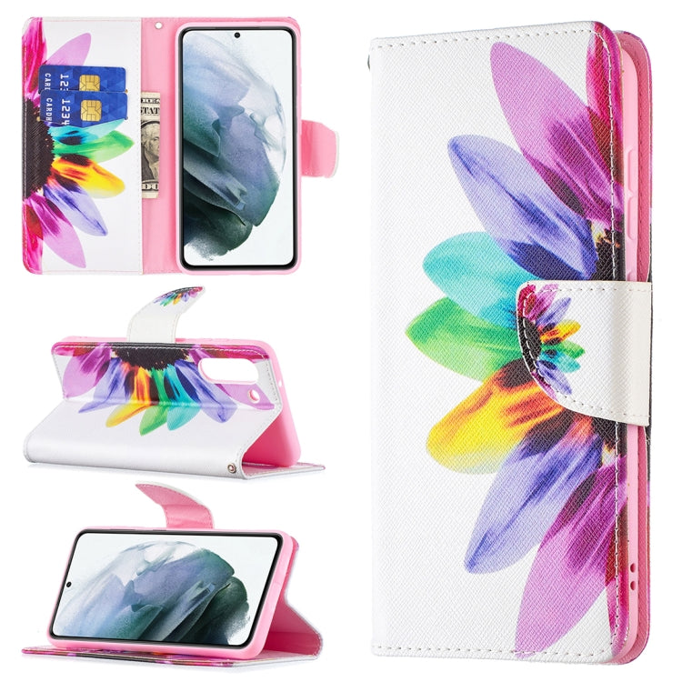 For Samsung Galaxy S21 FE Colored Drawing Pattern Horizontal Flip Leather Case with Holder & Card Slots & Wallet(Sun Flower) by buy2fix
