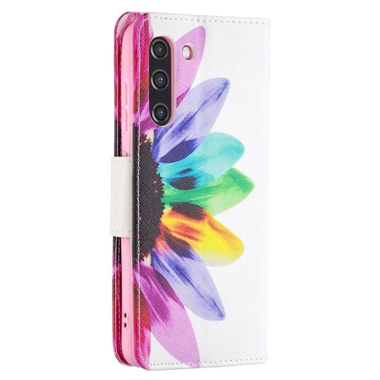 For Samsung Galaxy S21 FE Colored Drawing Pattern Horizontal Flip Leather Case with Holder & Card Slots & Wallet(Sun Flower) by buy2fix
