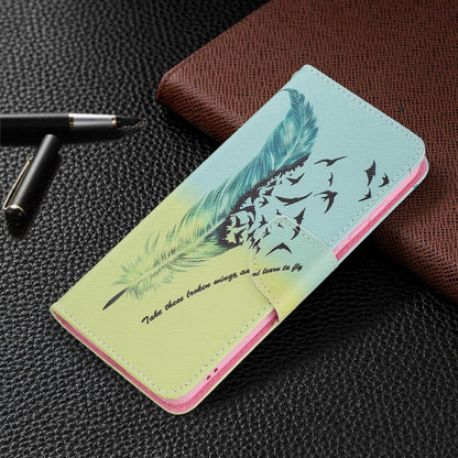 For Samsung Galaxy S21 FE Colored Drawing Pattern Horizontal Flip Leather Case with Holder & Card Slots & Wallet(Feather) by buy2fix