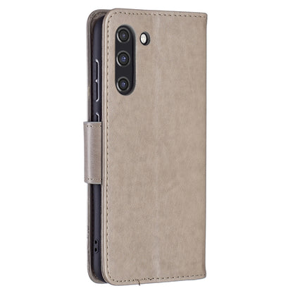 For Samsung Galaxy S21 FE Embossing Two Butterflies Pattern Horizontal Flip PU Leather Case with Holder & Card Slot & Wallet & Lanyard(Grey) by buy2fix