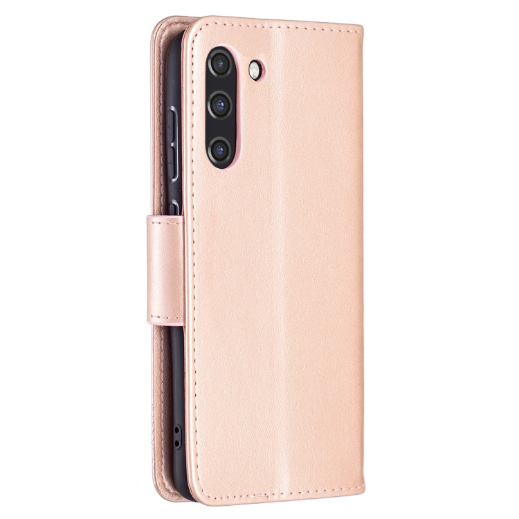 For Samsung Galaxy S21 FE Embossing Two Butterflies Pattern Horizontal Flip PU Leather Case with Holder & Card Slot & Wallet & Lanyard(Rose Gold) by buy2fix
