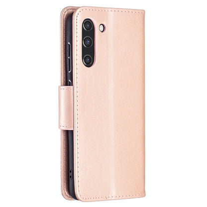 For Samsung Galaxy S21 FE Embossing Two Butterflies Pattern Horizontal Flip PU Leather Case with Holder & Card Slot & Wallet & Lanyard(Rose Gold) by buy2fix