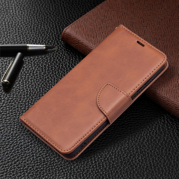 For Samsung Galaxy S21 FE Retro Lambskin Texture Pure Color Horizontal Flip PU Leather Case with Holder & Card Slots & Wallet & Lanyard(Brown) by buy2fix