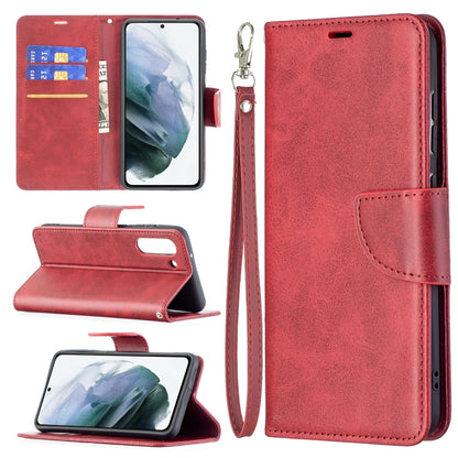 For Samsung Galaxy S21 FE Retro Lambskin Texture Pure Color Horizontal Flip PU Leather Case with Holder & Card Slots & Wallet & Lanyard(Red) by buy2fix