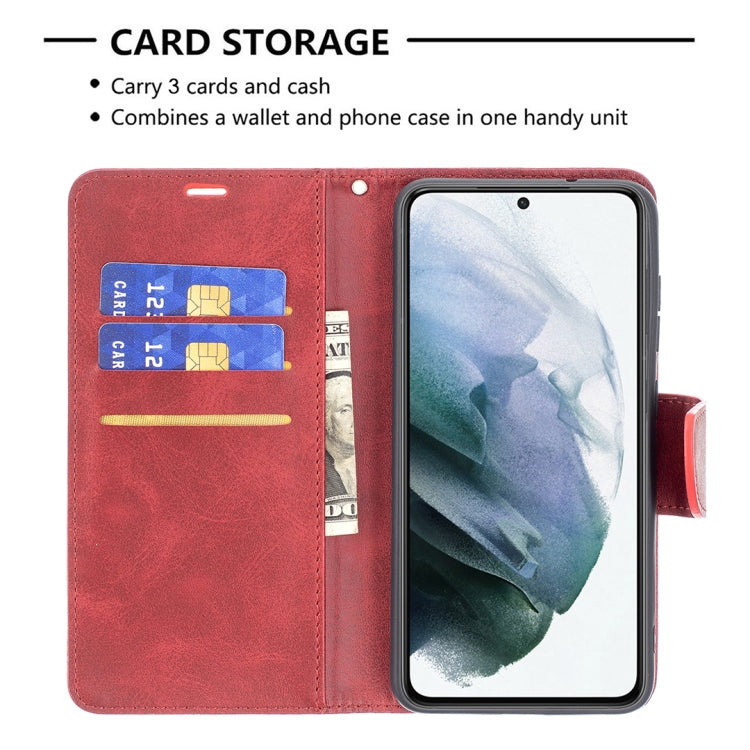For Samsung Galaxy S21 FE Retro Lambskin Texture Pure Color Horizontal Flip PU Leather Case with Holder & Card Slots & Wallet & Lanyard(Red) by buy2fix
