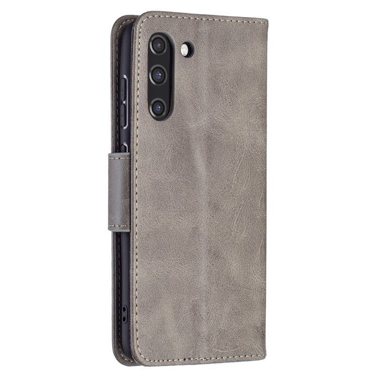 For Samsung Galaxy S21 FE Retro Lambskin Texture Pure Color Horizontal Flip PU Leather Case with Holder & Card Slots & Wallet & Lanyard(Grey) by buy2fix