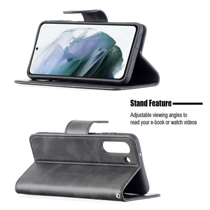 For Samsung Galaxy S21 FE Retro Lambskin Texture Pure Color Horizontal Flip PU Leather Case with Holder & Card Slots & Wallet & Lanyard(Black) by buy2fix