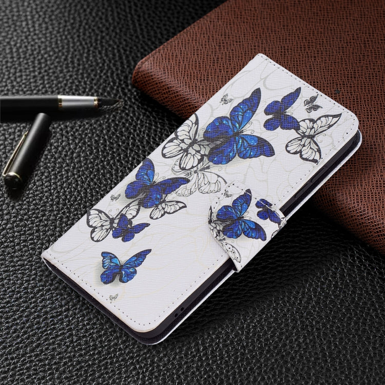 For Samsung Galaxy S21 FE Colored Drawing Pattern Horizontal Flip Leather Case with Holder & Card Slots & Wallet(Blue Butterflies) by buy2fix