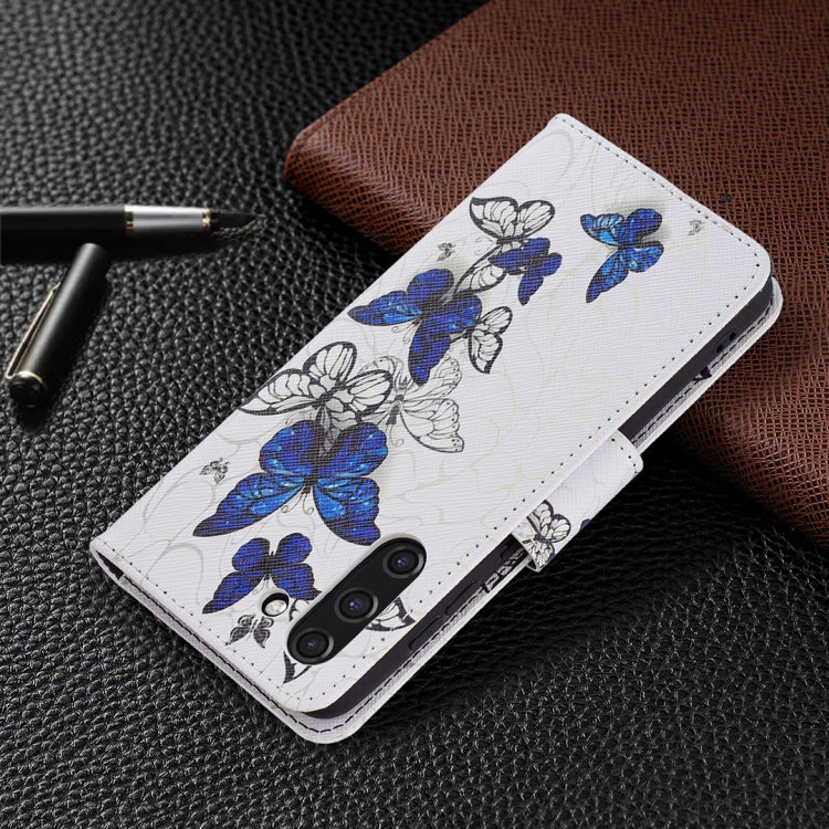 For Samsung Galaxy S21 FE Colored Drawing Pattern Horizontal Flip Leather Case with Holder & Card Slots & Wallet(Blue Butterflies) by buy2fix