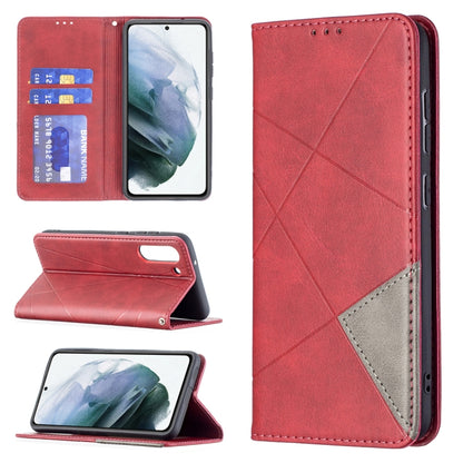 For Samsung Galaxy S21 FE Rhombus Texture Horizontal Flip Magnetic Leather Case with Holder & Card Slots & Wallet(Red) by buy2fix